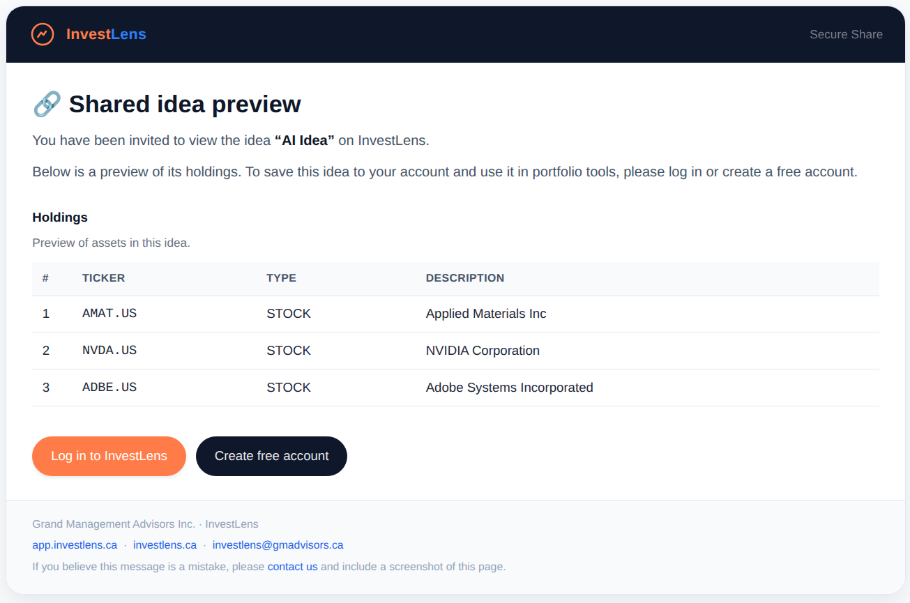 Shared portfolio view without an account